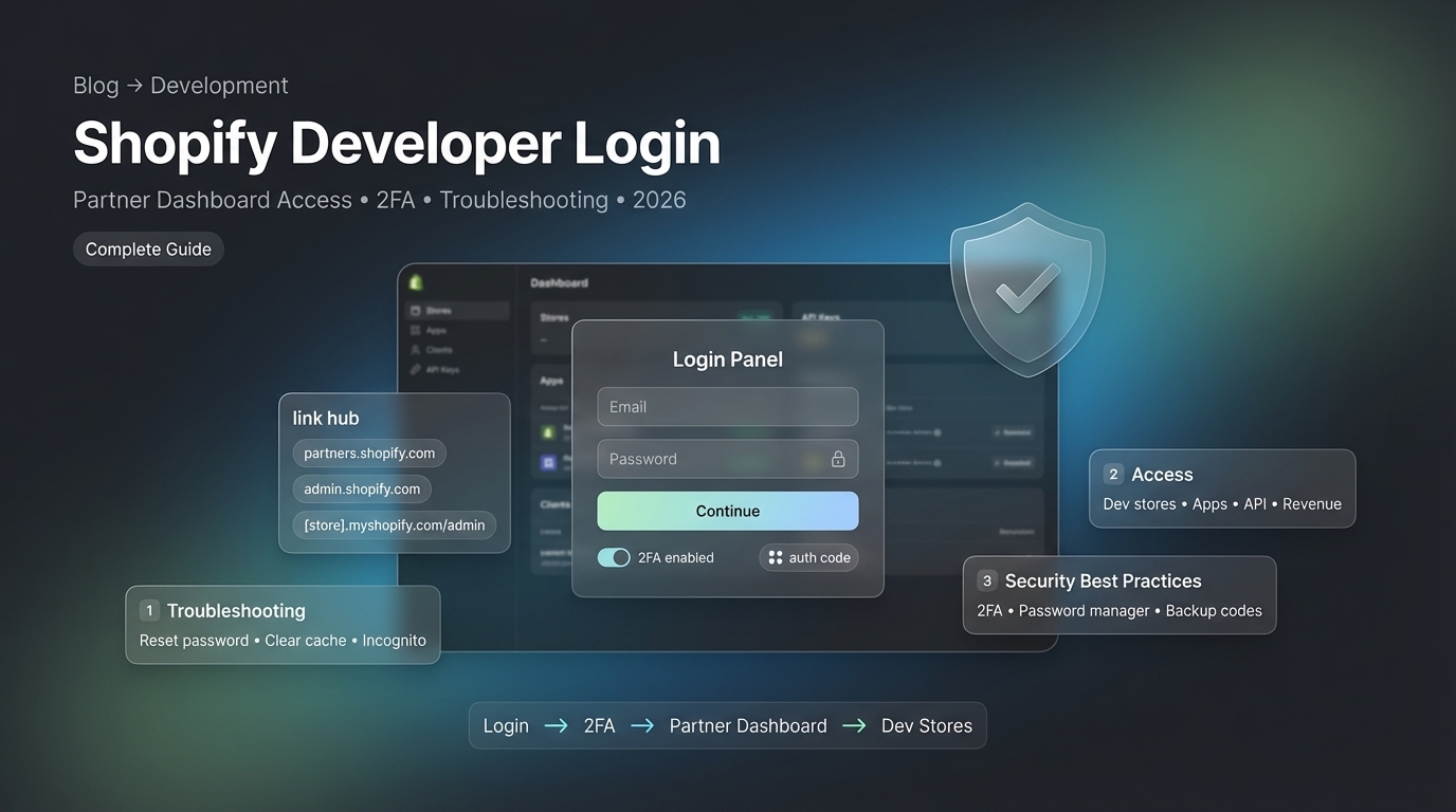 Shopify developer login and Partner Dashboard access guide 2026
