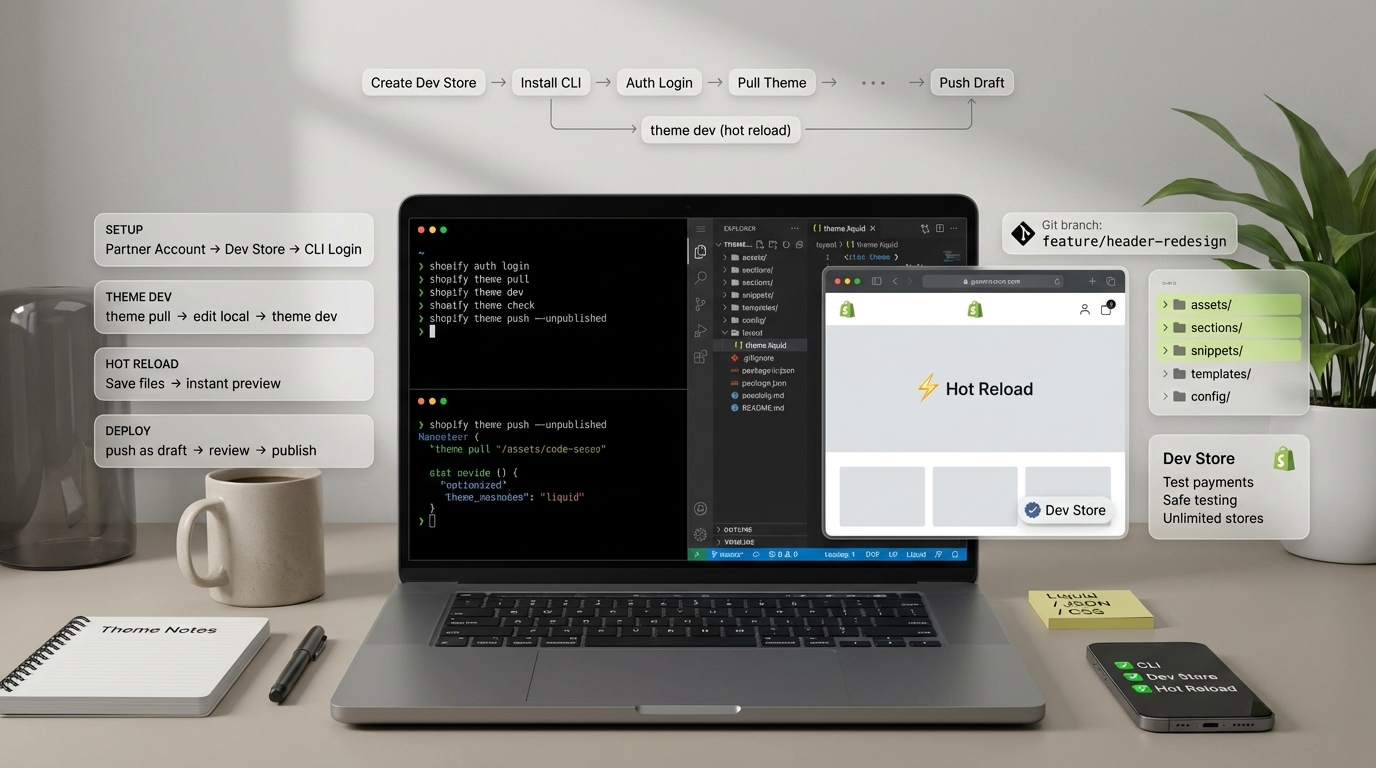 Shopify local development and theme dev store setup guide 2026